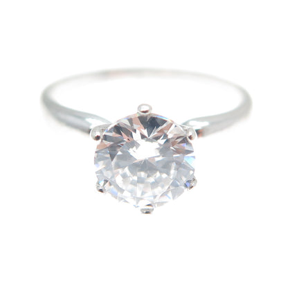 925 Sterling Silver Vintage European Round-Cut C Z Engagement Ring Size 6.25