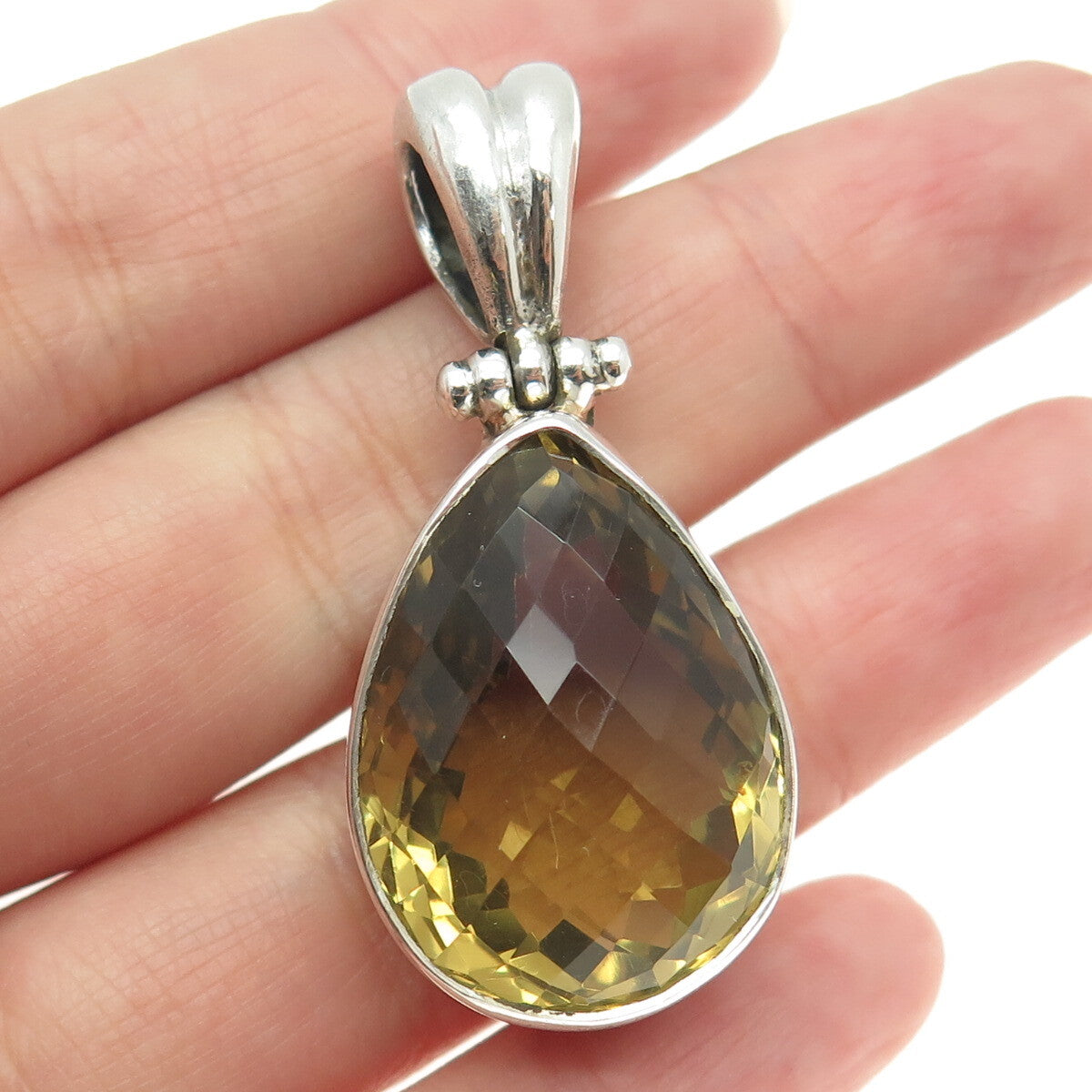 925 Sterling Silver Vintage Real Pear-Cut Citrine Pendant