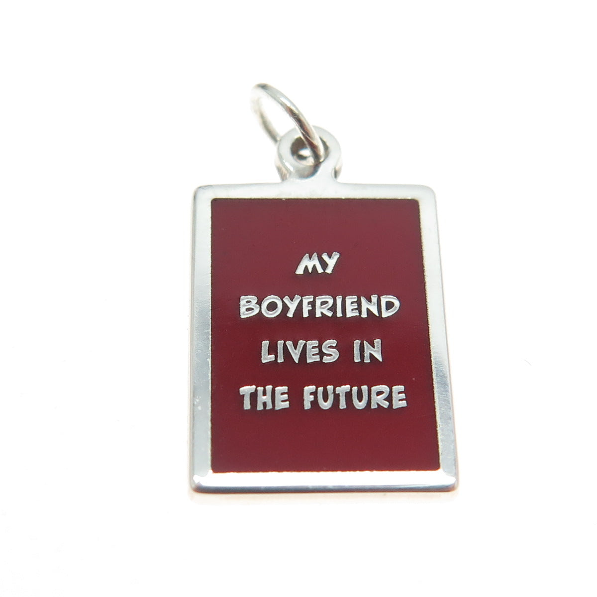 925 Sterling Silver Enamel "My Boyfriend Lives In The Future" Minimalist Pendant