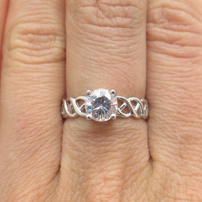 925 Sterling Silver Vintage Round-Cut C Z Woven Engagement Ring Size 7