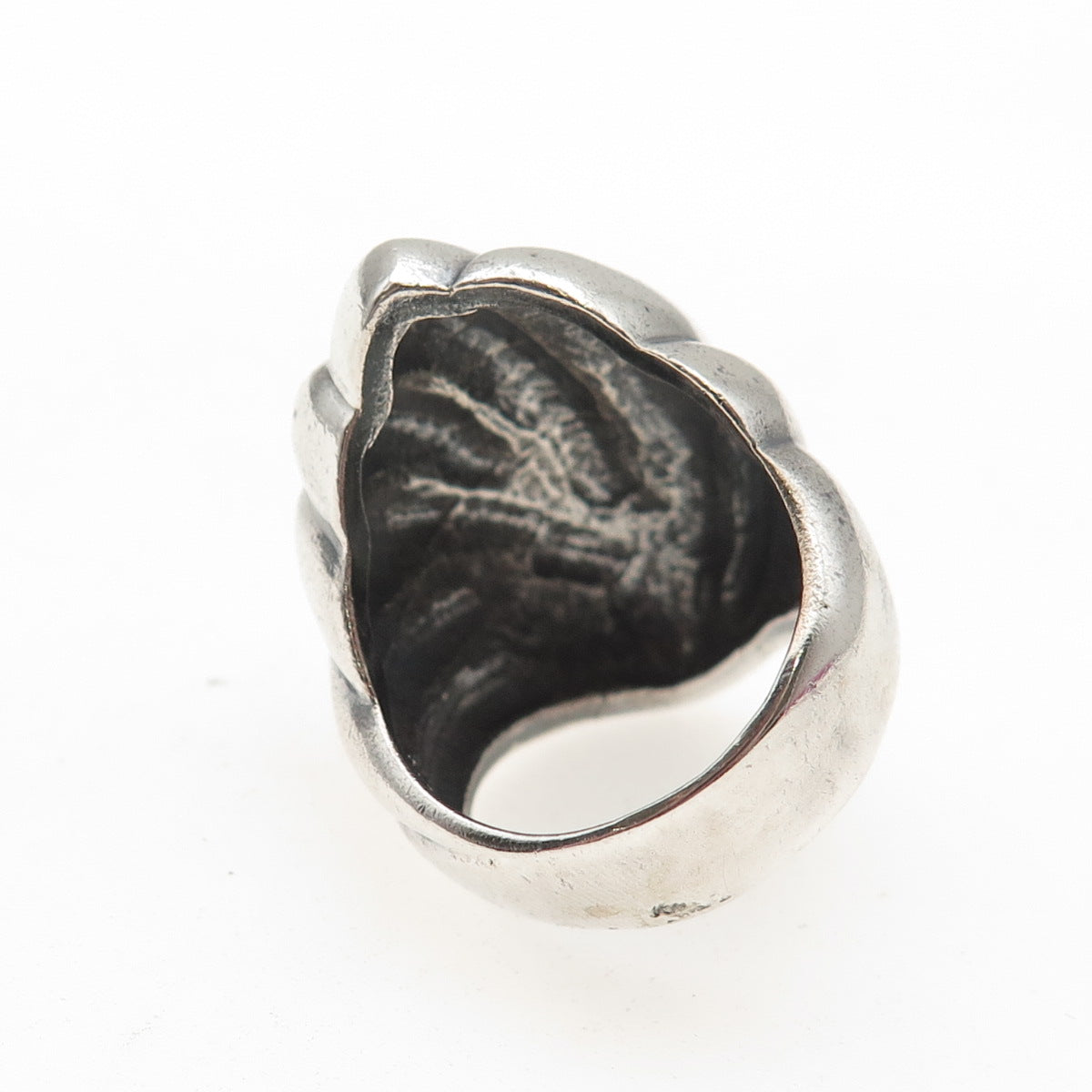 925 Sterling Silver Vintage Mexico Modernist Seashell Oxidized Ring Size 7.5