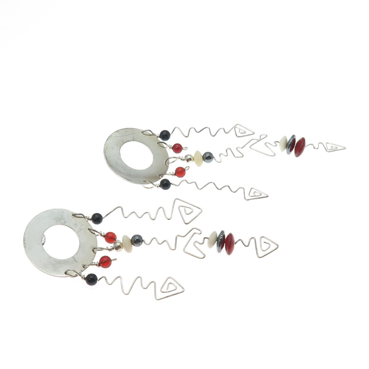 SPIRIT OF TWO Sterling Vintage 1990 Black White Onyx Carnelian Hematite Earrings