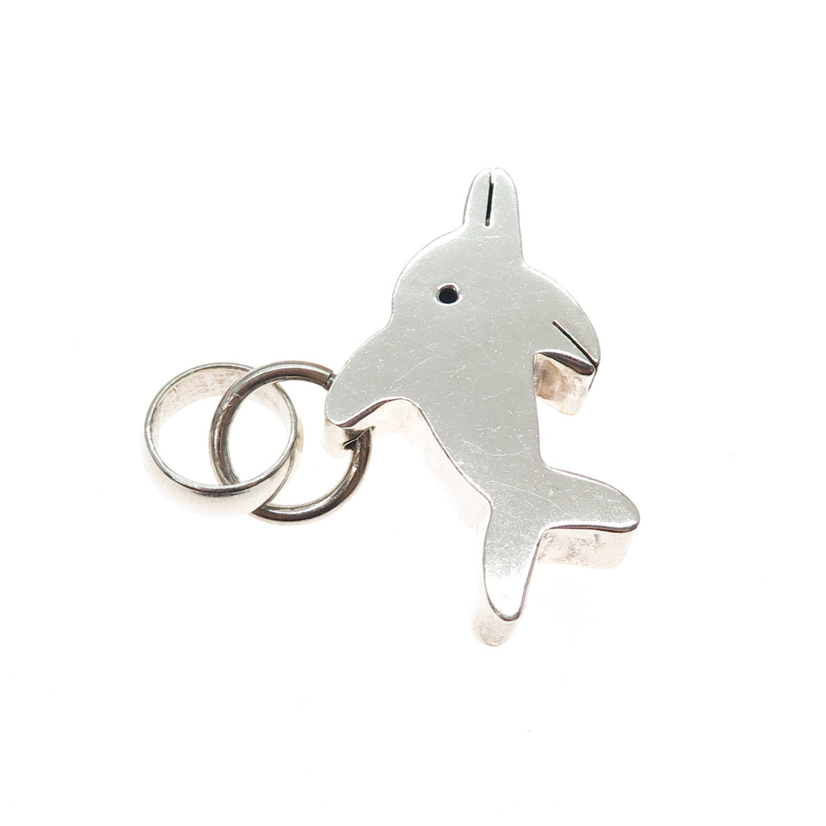 925 Sterling Silver Vintage Modernist Dolphin Charm Pendant