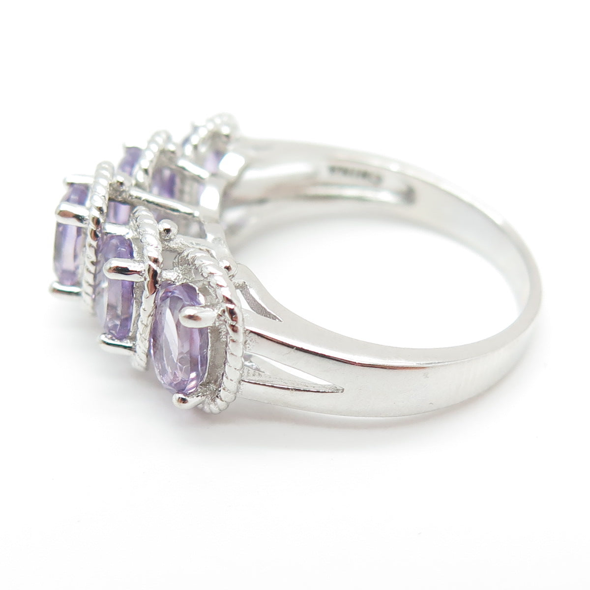 925 Sterling Silver Real Oval-Cut Amethyst Roped Ring Size 7