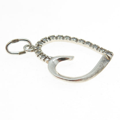 925 Sterling Silver Vintage Rhinestone Heart Charm Pendant