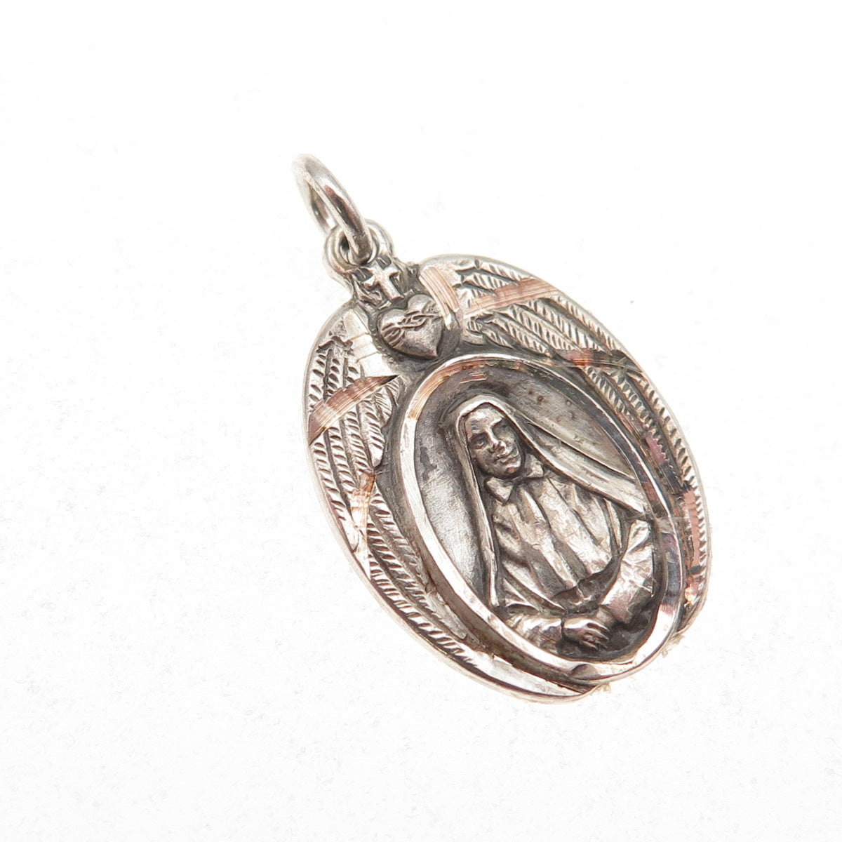 HMH Religious 925 Sterling Antique Art Deco St. Frances Cabrini Charm Pendant