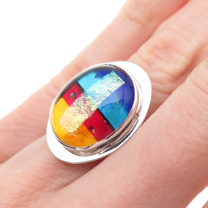 Barbara Sucherman 925 Sterling Silver Vintage Dichroic Glass Ring Size 5.25
