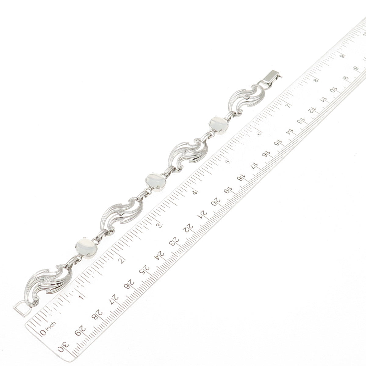 Van Dell 925 Sterling Silver Vintage Real Opalite Floral Bracelet 7.25"
