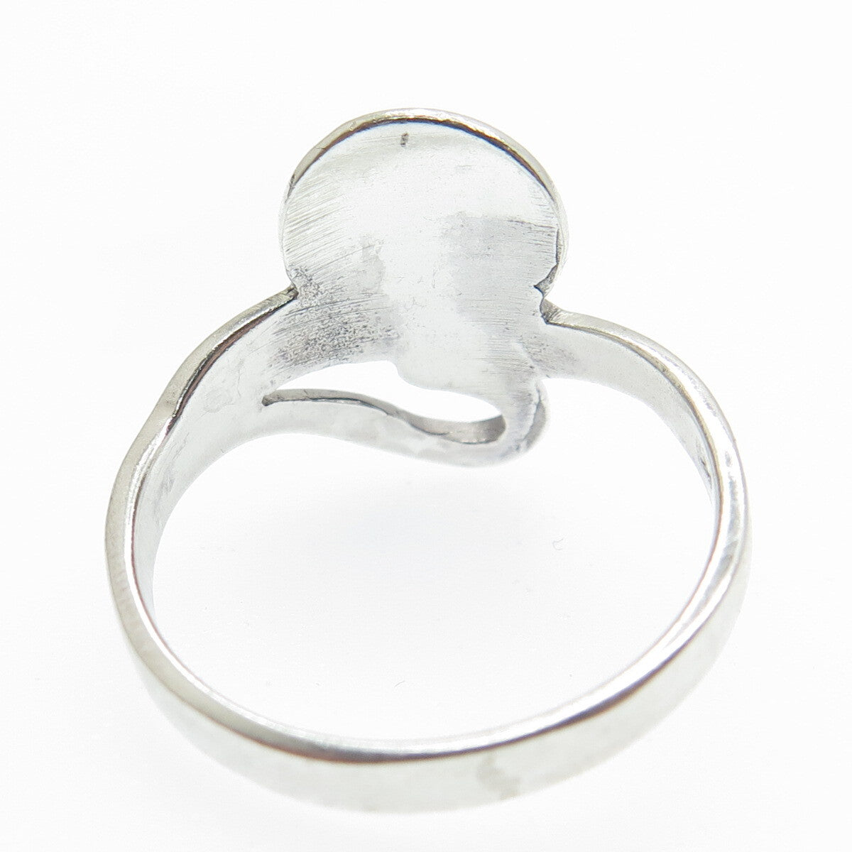 925 Sterling Silver Vintage Real Lapis Modernist Hammered Heart Ring Size 7.75