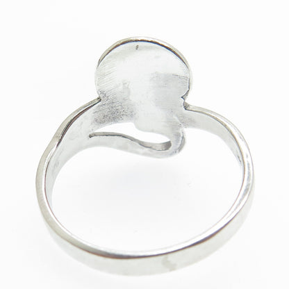 925 Sterling Silver Vintage Real Lapis Modernist Hammered Heart Ring Size 7.75
