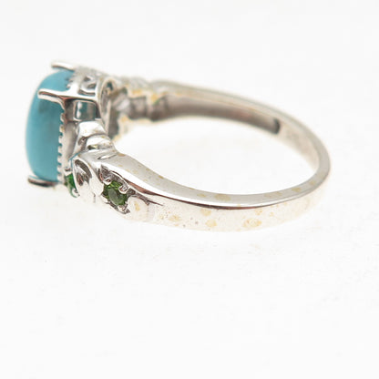 Chuck Clemency 925 Sterling Silver Real Turquoise & Peridot Ring Size 8.25