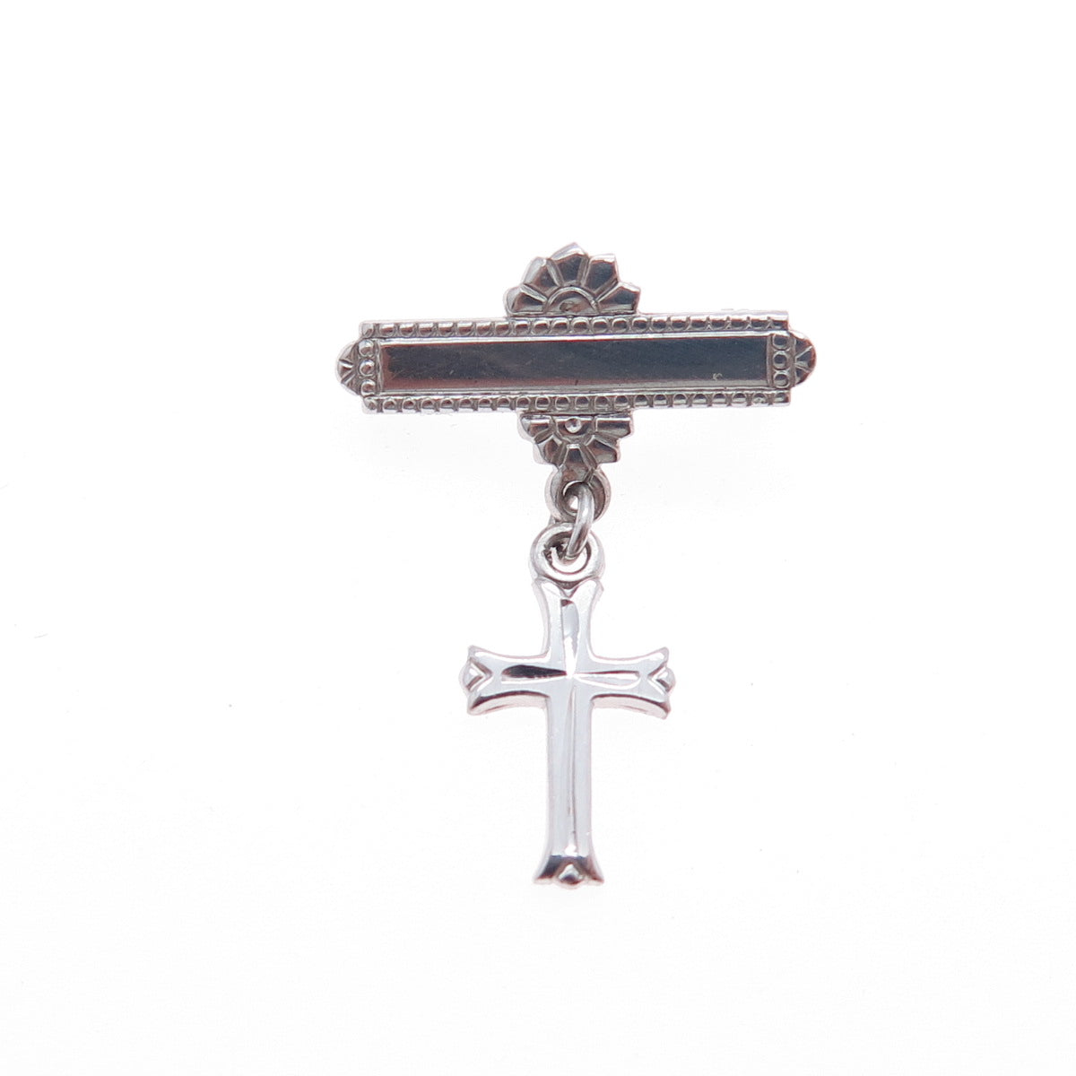 MARATHON 925 Sterling Silver Antique Art Deco Cross Medal Pin Brooch