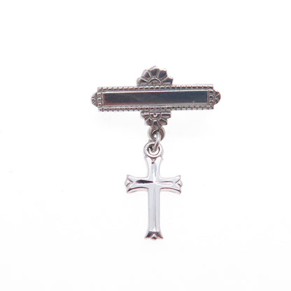 MARATHON 925 Sterling Silver Antique Art Deco Cross Medal Pin Brooch