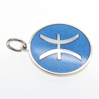 925 Sterling Silver Blue Enamel Pisces Zodiac Sign Minimalist Charm Pendant