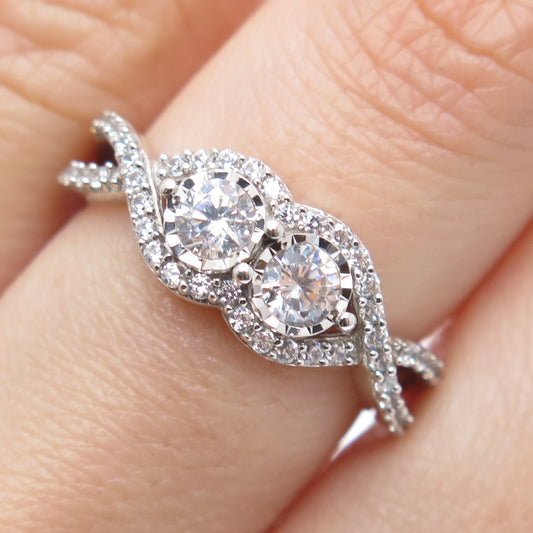 925 Sterling Silver Round-Cut C Z Infinity Twisted Promise Ring Size 7
