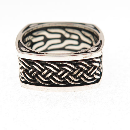 925 Sterling Silver Vintage Braided Oxidized Square Band Ring Size 9