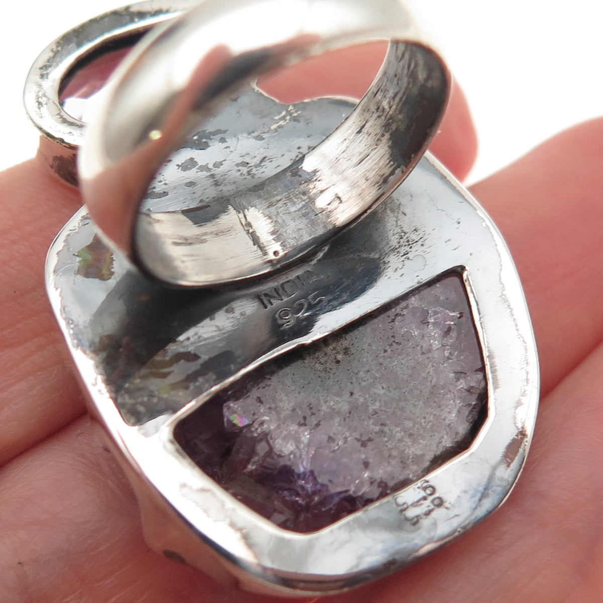 CID Clyde Duneier Sterling Silver Vintage Real Amethyst Modernist Ring Size 6.75