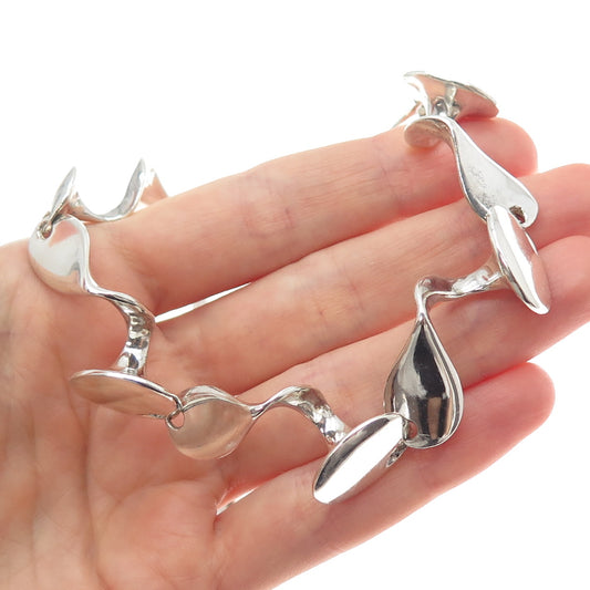 800 Silver Vintage BF France Modernist Petal Chain Necklace 16"