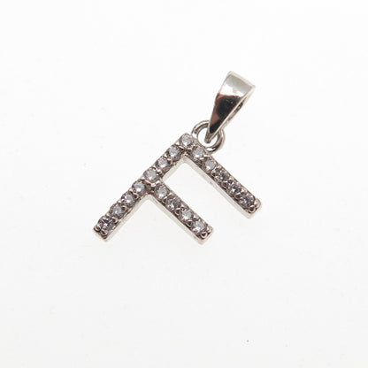 925 Sterling Silver Round-Cut C Z Letter F Initial Mini Charm Pendant