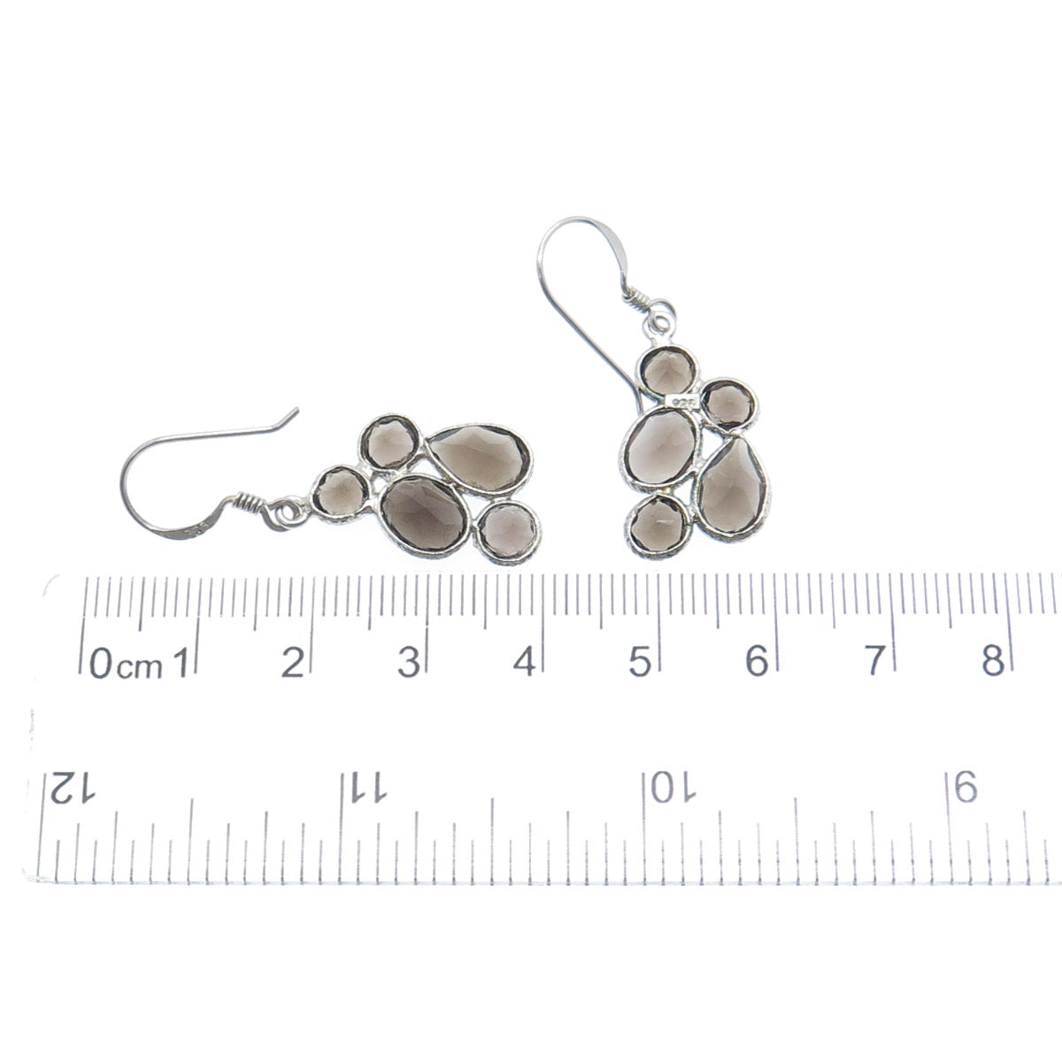 925 Sterling Silver Vintage Real Smoky Quartz Cluster Dangle Earrings