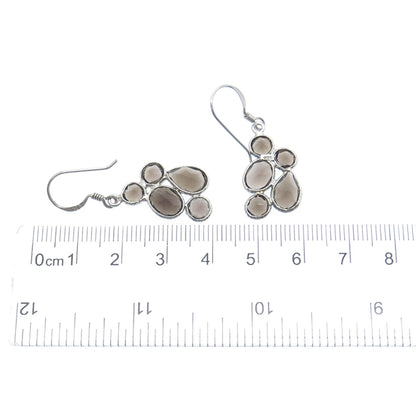 925 Sterling Silver Vintage Real Smoky Quartz Cluster Dangle Earrings