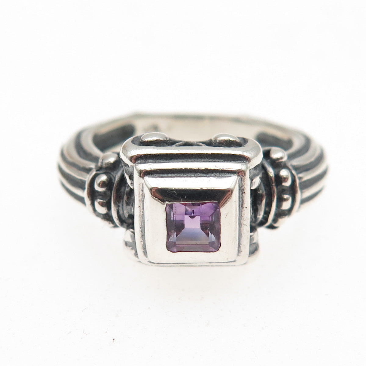 Esti Frederica 925 Sterling Silver Vintage Real Amethyst Oxidized Ring Size 7
