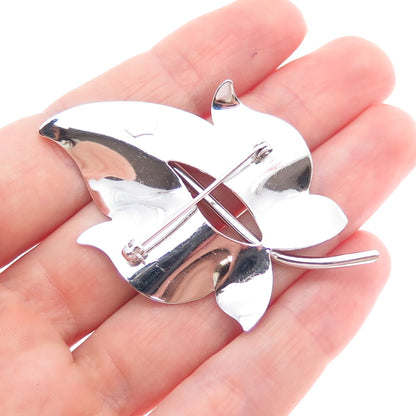 VAN DELL 925 Sterling Silver Vintage Modenrist Floral Leaf Pin Brooch