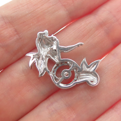 925 Sterling Silver Round-Cut C Z Ariel Mermaid Minimalist Charm Slide Pendant