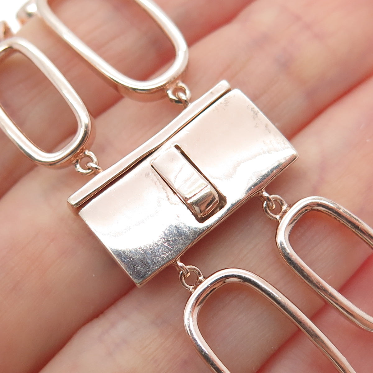 925 Sterling Silver Rose Gold Plated Round-Cut C Z Geometric Bracelet 7.75"