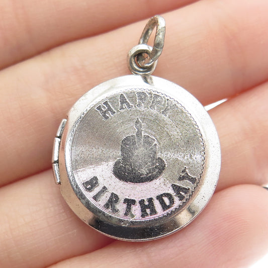 925 Sterling Silver Antique Art Deco A&Z Happy Birthday Locket Charm Pendant