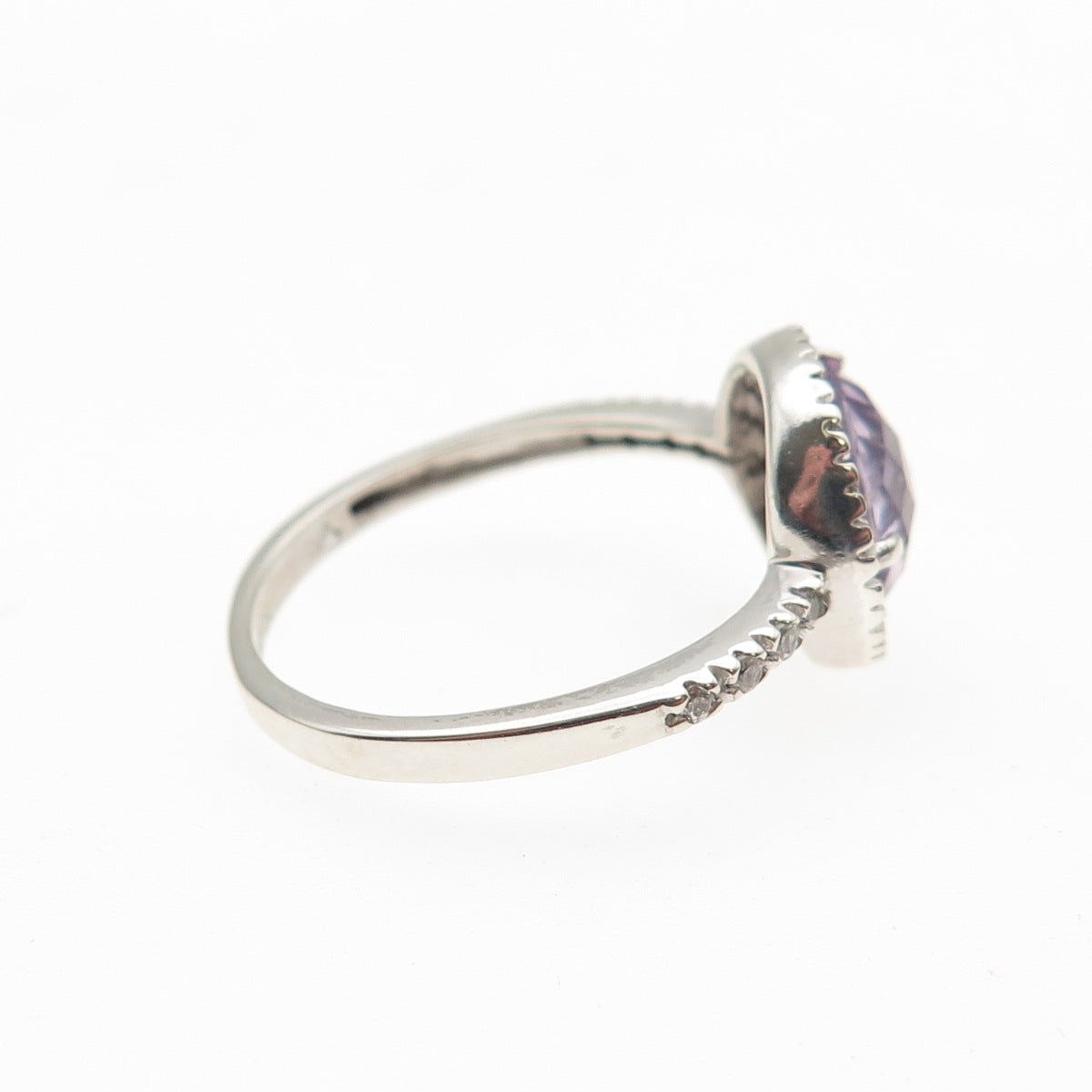 NOMINATION 925 Sterling Silver Real Round-Cut Amethyst & C Z Ring Size 7.25