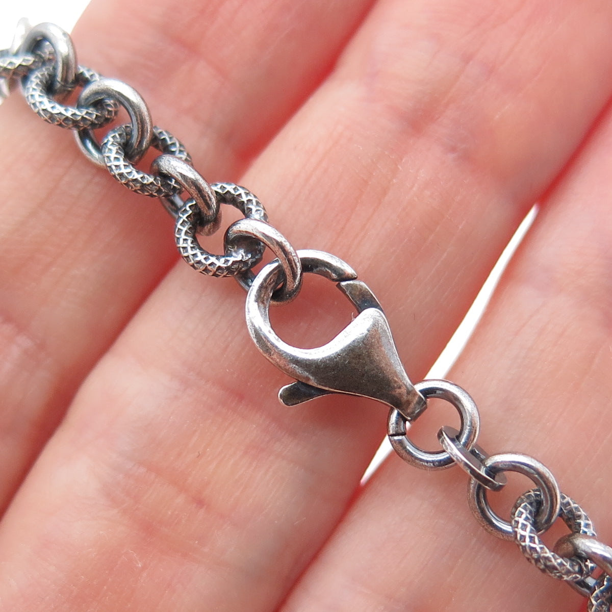 925 Sterling Silver Vintage Textured Rolo Link Oxidized Bracelet 7"