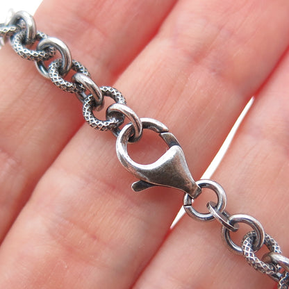 925 Sterling Silver Vintage Textured Rolo Link Oxidized Bracelet 7"