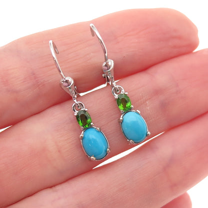 D'Joy 925 Sterling Silver Real Sleeping Beauty Turquoise & Peridot Earrings