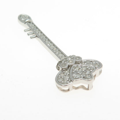 925 Sterling Silver Real Round-Cut Diamond Royal Key Slide Pendant