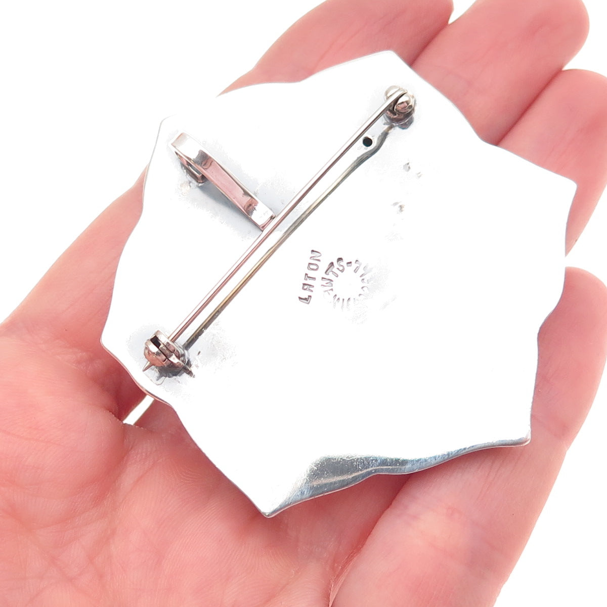 LATON 925 Sterling 2-Tone Vintage Mexico Modernist Flower Pin Brooch / Pendant