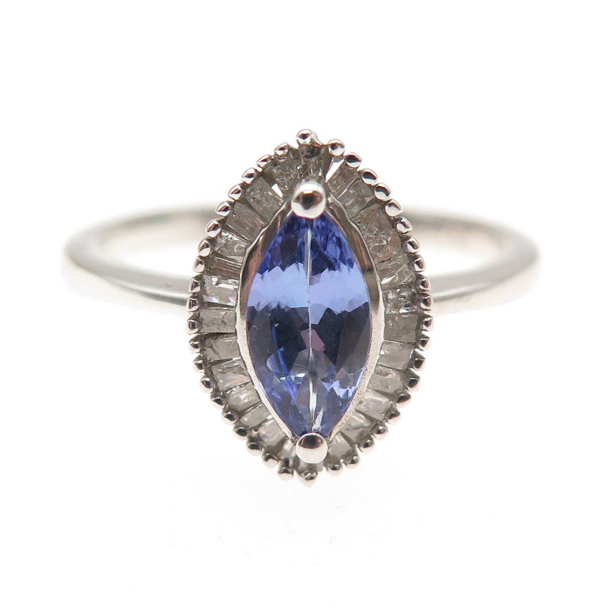 D'Joy 925 Sterling Silver Real Diamond & Tanzanite Ring Size 8