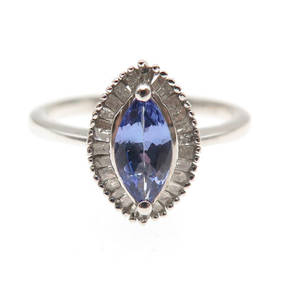 D'Joy 925 Sterling Silver Real Diamond & Tanzanite Ring Size 8