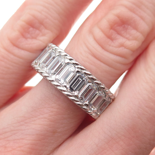 Judith Ripka 925 Sterling Silver Emerald-Cut C Z Band Ring Size 6