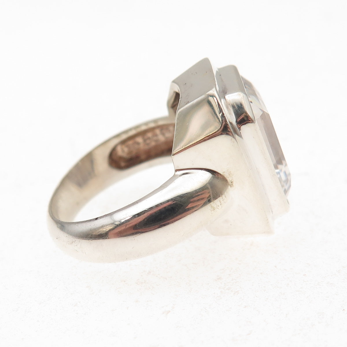 925 Sterling Silver Vintage Emerald-Cut C Z Engagement Ring Size 6