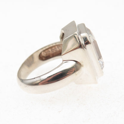 925 Sterling Silver Vintage Emerald-Cut C Z Engagement Ring Size 6
