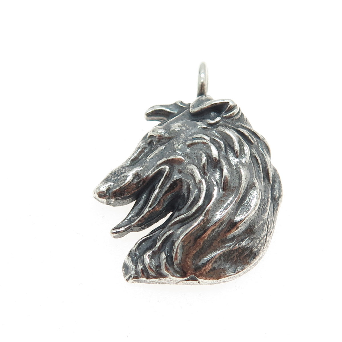 925 Sterling Silver Vintage Collie Dog Oxidized Charm Pendant