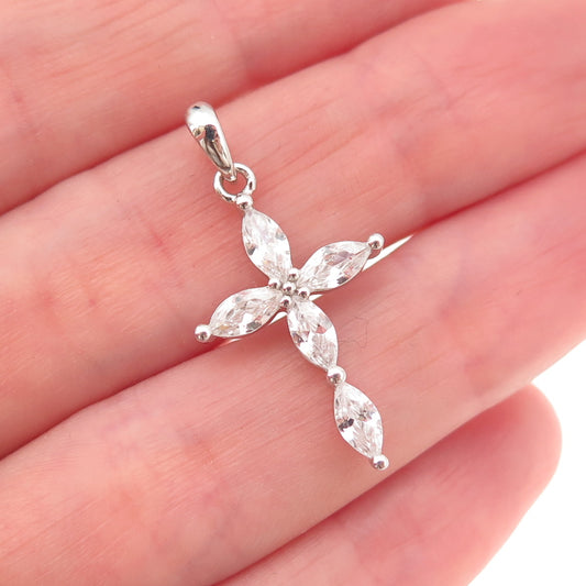 Felicia Design 925 Sterling Silver Marquise-Cut C Z Cross Charm Pendant