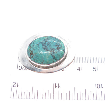 BEN J. CHAVEZ NAVAJO Old Pawn Sterling Vintage Peacock Turquoise Brooch Pendant