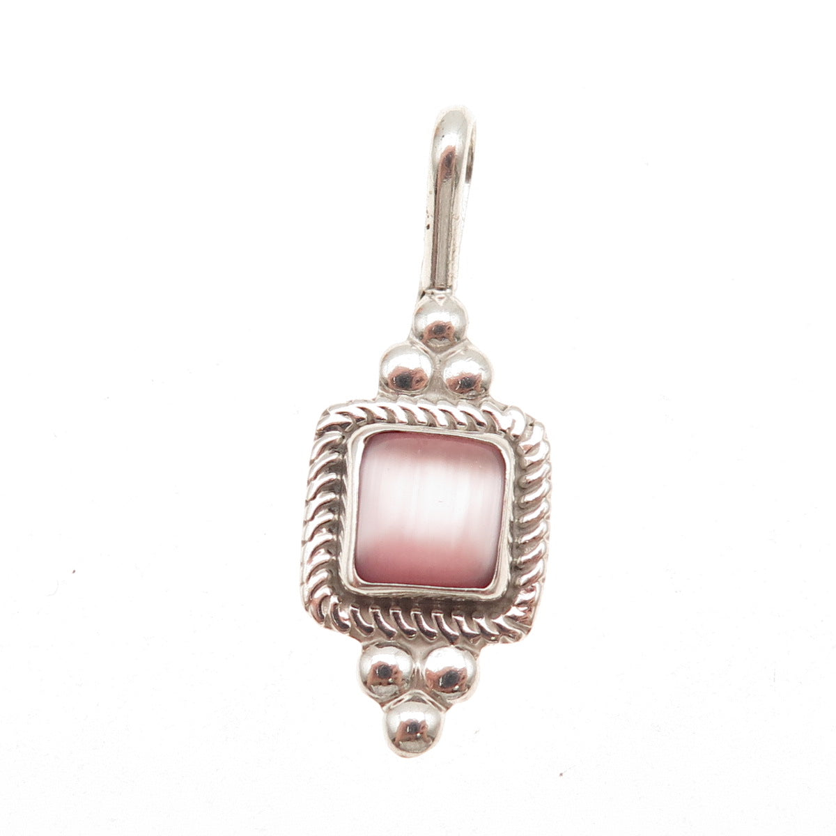 925 Sterling Silver Vintage Mexico Real Pink Mother-of-Pearl Charm Pendant