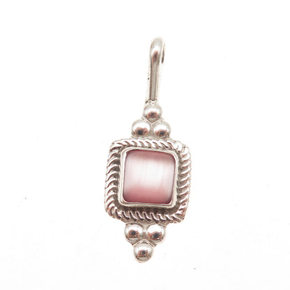 925 Sterling Silver Vintage Mexico Real Pink Mother-of-Pearl Charm Pendant