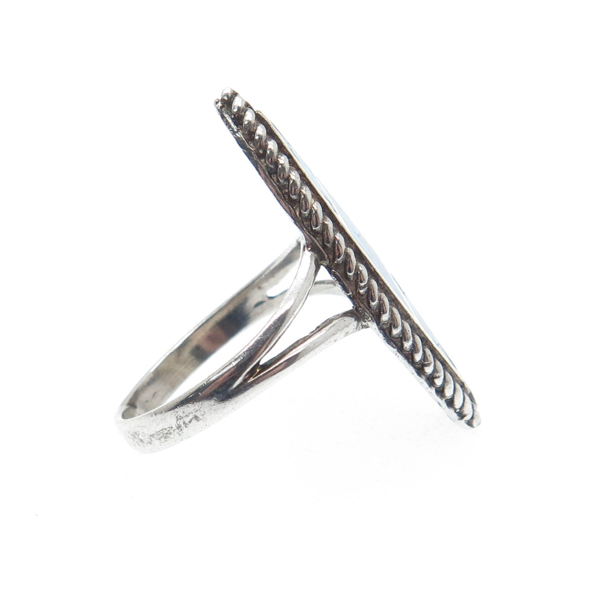 925 Sterling Silver Vintage Southwestern Turquoise Inlay Oxidized Ring Size 5.5