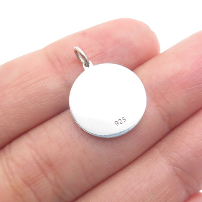 925 Sterling Silver Lime Green Enamel Cat Round Tag Minimalist Charm Pendant