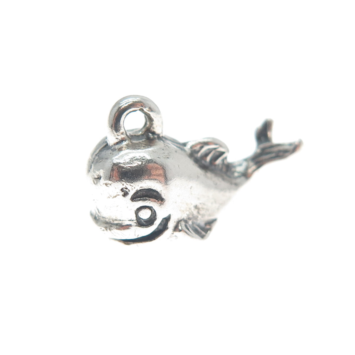 925 Sterling Silver Vintage Baby Whale Oxidized Minimalist 3D Charm Pendant