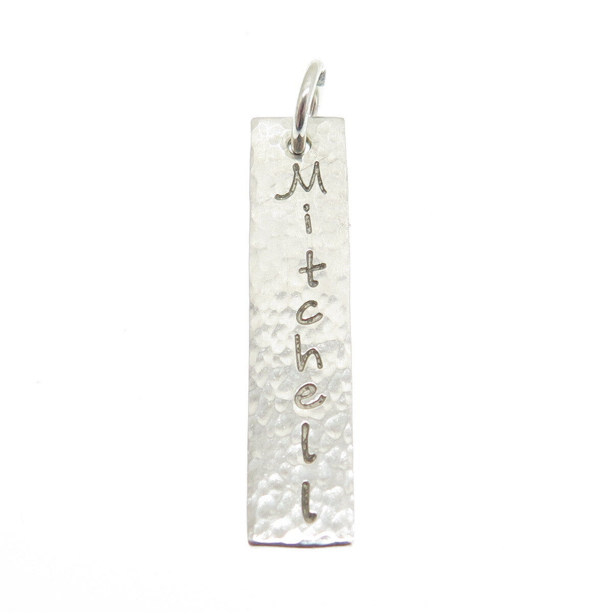 925 Sterling Silver Vintage "Mitchell" Hammered Bar Pendant